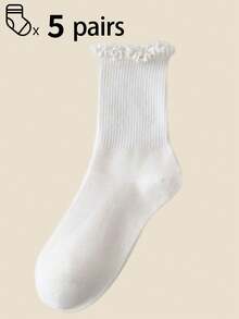 1/3/5/10/15/20/30 Pairs Women's Solid Color Mid-Calf Socks, Comfortable And Breathable For Daily Wear - White - View 8