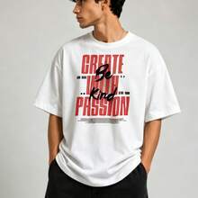 Contemporary Men Basic 100% Cotton Tee, Dual Font Contrast Text Graphic, Casual Outfit For City Trip Weekend Holiday - White - View 2