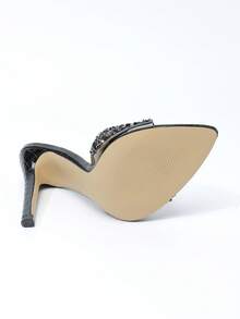 Women's New French Style High Heel Sandals, Sexy Pointed Toe, Rhinestone Decor, Minimalist Open Toe, Versatile Party Stilettos, Black - Black - View 6