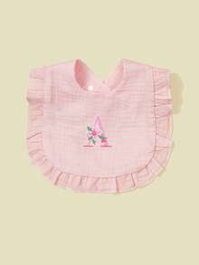 3pcs Soft Comfortable Pure Cotton Crepe 26 Letter Embroidered Ruffle Edge Cute Baby Bibs, Princess Style Lace Design, Suitable For All Seasons, Baby Feeding Drool Bibs - Multicolor - View 4