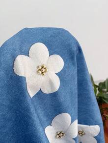 Áo khoác denim nữ mùa xuân/thu phong cách tươi mới in hoa, cổ bẻ, kiểu cardigan thoải mái năng động - Màu xanh lam - Xem 7
