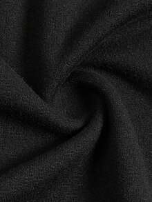 DONICY Women's Black Halter Neck 2 In 1 Hollow Out Cold Shoulder Long Sleeve Slim Fit Cropped Top, Elastic Slim Fit Basic Base Layer T-Shirt - Black - View 3