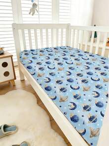 1PC Baby Fitted Crib Sheet, Space Planet Moon Star Rabbit Print Crib Mattress Cover,Cartoon Universe Nursery Bedding For Newborn - Multicolor - View 6