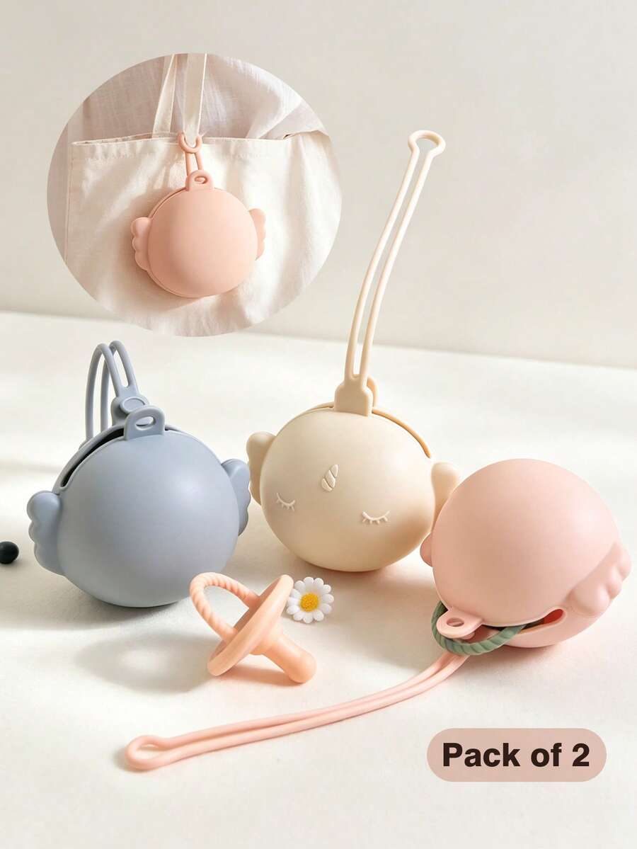 1/2pcs Baby Cartoon Pacifier Storage Box, Anti-Dirt, Anti-Drop, Convenient To Carry, Silicone Pacifier Storage Box, Silicone Pacifier Protective Cover, Unicorn Storage Box. Suitable For Daily Use.