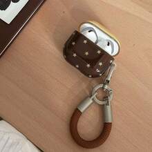 Korean Minimalist Transparent Coffee Bottom Yellow Star + Coffee Color Short Braided Rope Earphone Case Compatible With AirPods Pro 3 New Pro 2 Protective Cover Pro Cute Apple 4 Minimalist 3 Personalized 1/2 Generation Girls Earphone Case Protective Cover Spring/Summer Earphone Case/Birthday Gift/Holiday Gift - Brown - View 1