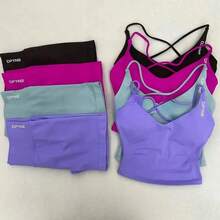 Conjunto de Yoga Sin Costuras Dfyne - Shorts deportivos y sujetador deportivo sin espalda, ropa deportiva de fitness para mujeres, ropa deportiva  para ejercicios - traje verde claro - Ver 4