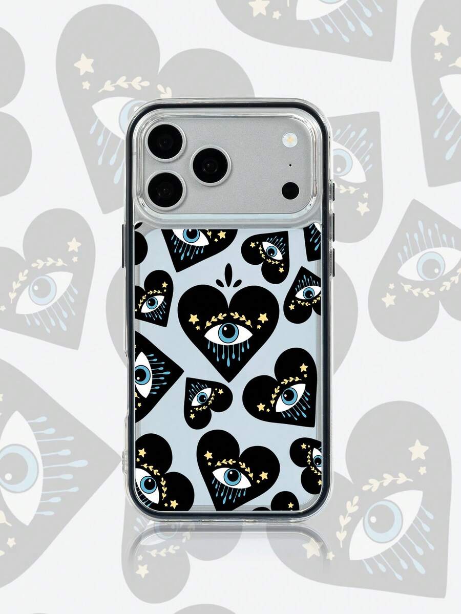 1pc Black Frame Transparent Minimalist Lens Protection Anti-Drop Anti-Collision Full Screen Blue Eye Pattern Phone Case Personalized Suitable For IPhone 16 Pro Max Phone Case 17/16/15/14/13/12/11 Protective Case Air - Multicolor - View 1