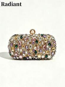 Women's Cylindrical Hard Box Evening Clutch Rhinestone Pattern Vintage Baroque Luxurious Style Ideal Weddings Evening Parties Balls And Formal Events - Gold - View 1