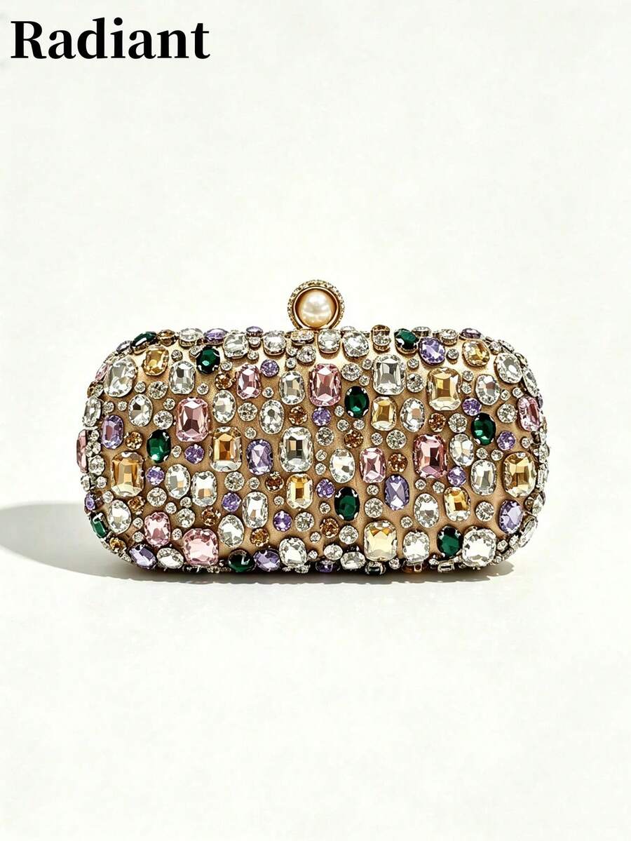 Women's Cylindrical Hard Box Evening Clutch Rhinestone Pattern Vintage Baroque Luxurious Style Ideal Weddings Evening Parties Balls And Formal Events - Gold - View 1