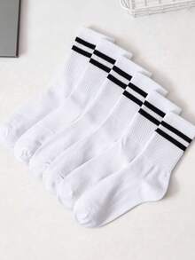 1/5/10 Pairs Black & White Striped Breathable Comfortable Socks, Unisex, Essential For Teens Sports And Back To School - Black and White - View 24