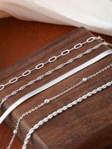 5pcs/Set Elegant Stackable Gold Bracelets, Suitable For Women's Daily Wear (Random Bead Quantity, Fixed Length) - Silver - View 4