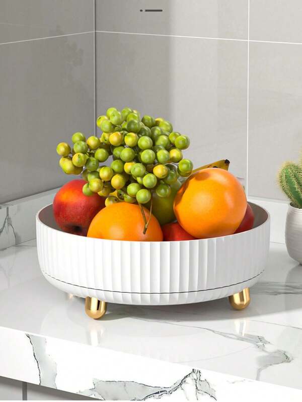 1pc Large Capacity Multi-Function Rotating Storage Box - Heavy Duty Plastic Organizer Tray With Gold Legs, Suitable For Bathroom, Kitchen, Office, Living Room - Space-Saving Modern Decorative Centerpiece With Rounded Edges