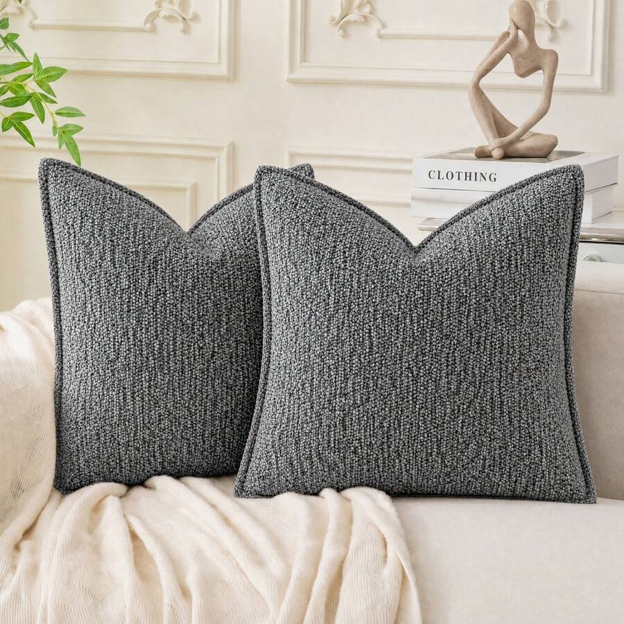 1pc Thick Woven Texture Pillow Case, Caramel Brown Square Cushion Cover, Neutral Home Decor, With Hidden Zipper, Suitable For Sofa, Autumn Home Decoration - Grey - View 1