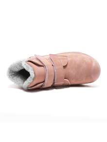 1 Pair Kids' Hook-And-Loop Mid-Top Warm Lining Rubber Sole Snow Boots, Suitable For Autumn/Winter Outdoor Activities - Pink - View 4