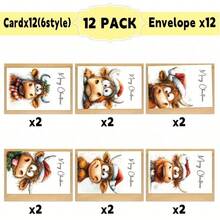 12pcs Funny Christmas Cow Greeting Cards And Envelopes Set - Holiday Highland Cow Theme, Suitable For Friends And Family Christmas Greeting Cards, Thank You Cards - Perfect For New Year And Christmas Party Decoration - 12 Cards and 12 Envelopes - View 3
