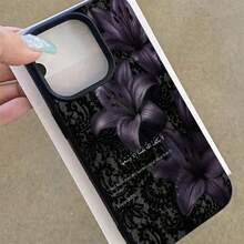 1pc TPU Material Mysterious Lace Dark Pattern Purple Lily Scripture Design Phone Case Suitable For IPhone 17 Pro Max/17/16 Pro Max/15/13/12/11/ S20 FE/A15/S24/A55/ Note 11/Note 12/Note 13 Pro Full Coverage Anti-Fall Soft Shell Phone Protective Cover - Black - View 4