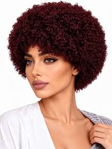 Fashionable 8-Inch Burgundy Curly Wig, High-Temperature Synthetic Heat-Resistant Wig, Natural Voluminous Style, Perfect For Various Parties And Balls - Burgundy - View 3