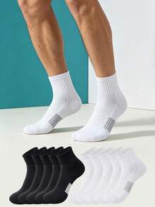 1/5/10/20 Pairs Men's Mid-Calf Socks, Mesh Comfortable Sports Socks, Striped Non-Slip Shock-Absorbing Sole, Simple Casual Socks - Multicolor - View 1