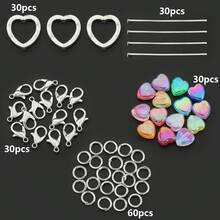 180pcs DIY Keychain Making Parts, Includes 30pcs Lobster Clasps, 30pcs Heart-Shaped Bead Frames, 30pcs Random Mixed Color Heart-Shaped Spacer Beads, 30pcs Flat Head Pins And 60pcs Open Jump Rings, Suitable For DIY Keychains, Bag Charms, Doll Pendants, Keychain Accessories Making Materials, DIY Key Ring Accessories Making - Keychain Accessories - View 9