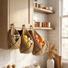 1pc Handmade Jute Wall-Mounted Fruit & Vegetable Storage Basket, Macrame Design With Mesh Structure - Multicolor - View 1