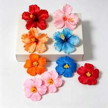 2pcs Women's High-End Elegant Beach Vacation Style Artificial Hibiscus Flower Hair Clips, Sweet Versatile Girl Travel Photo Hair Accessories, Artificial Flower Side Clip Hair Accessory Suitable For Daily Use - Blue - View 8