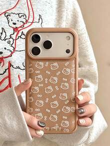 SANRIO 女孩粉色可愛線條 Hello Kitty 蝴蝶結手機殼，適用於 Apple 17/17Air/17Pro/17Promax、16/16Plus/16Pro/16Promax、15/15Plus/15Pro/15Promax、14/14Plus/14Pro/14Promax、13/13Pro/13Promax、12/12Pro/12Promax、11/11Pro Max，防塵、高質感、熱銷蓬鬆防摔保護殼 - 棕色 - 查看 4