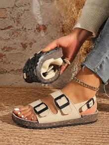 Women's Platform Sandals, Dual Adjustable Straps, Easy On/Off, Casual Daily Use - Beige - View 2