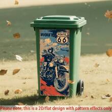 1pc 2D Flat Vintage Motorcycle Trash Can Sticker, Retro Highway PVC Self-Adhesive Wheelie Bin Decal, Biker Garage Garbage Bin Decoration, Rustic Outdoor Yard Patio Trash Can Decor, Easy Peel And Stick - A - View 4