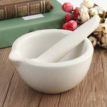 Cute Big Bowls Porcelain Mortar And Pestle Set, Non-Slip Grinding Bowl Tool For Spices, Herbs, Garlic, Durable Porcelain Grinder For Kitchen, Lab, Easy To Clean Spice Grinding Tool With Stable Base