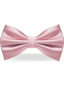 1SET (3pcs) Solid Color Bow Tie, Pocket Square, Lapel Pin Set, Adjustable Bow Tie, Handkerchief, Brooch Set - Dusty Pink - View 2
