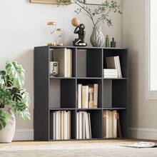 3-laags boekenkast met 9 vakken, voor woonkamer, kantoor, slaapkamer, 91x29,5x91cm, grijs - A - Bekijken 4