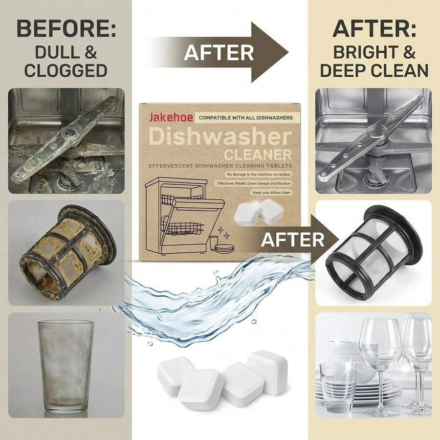 12Pcs Dishwasher Degreaser Tablets, Powerful Oil & Grease Stain Remover, Fast Dissolving Cleaning Blocks, Easy To Use Daily Dish Care - Multiple Forms - View 1