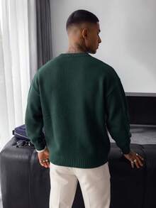 Sweater Pullover Pria Kasual Longgar Warna Polos, Streetwear Gaya Amerika, Leher Bulat, Lengan Panjang, Serbaguna, Musim Gugur/Dingin - Dark Green - View 2