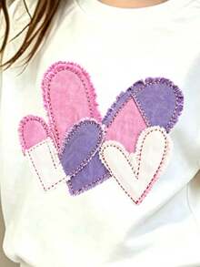 Baby Girls Cartoon Heart Print Crew Neck Sweatshirt And Flare Pants - White - View 5