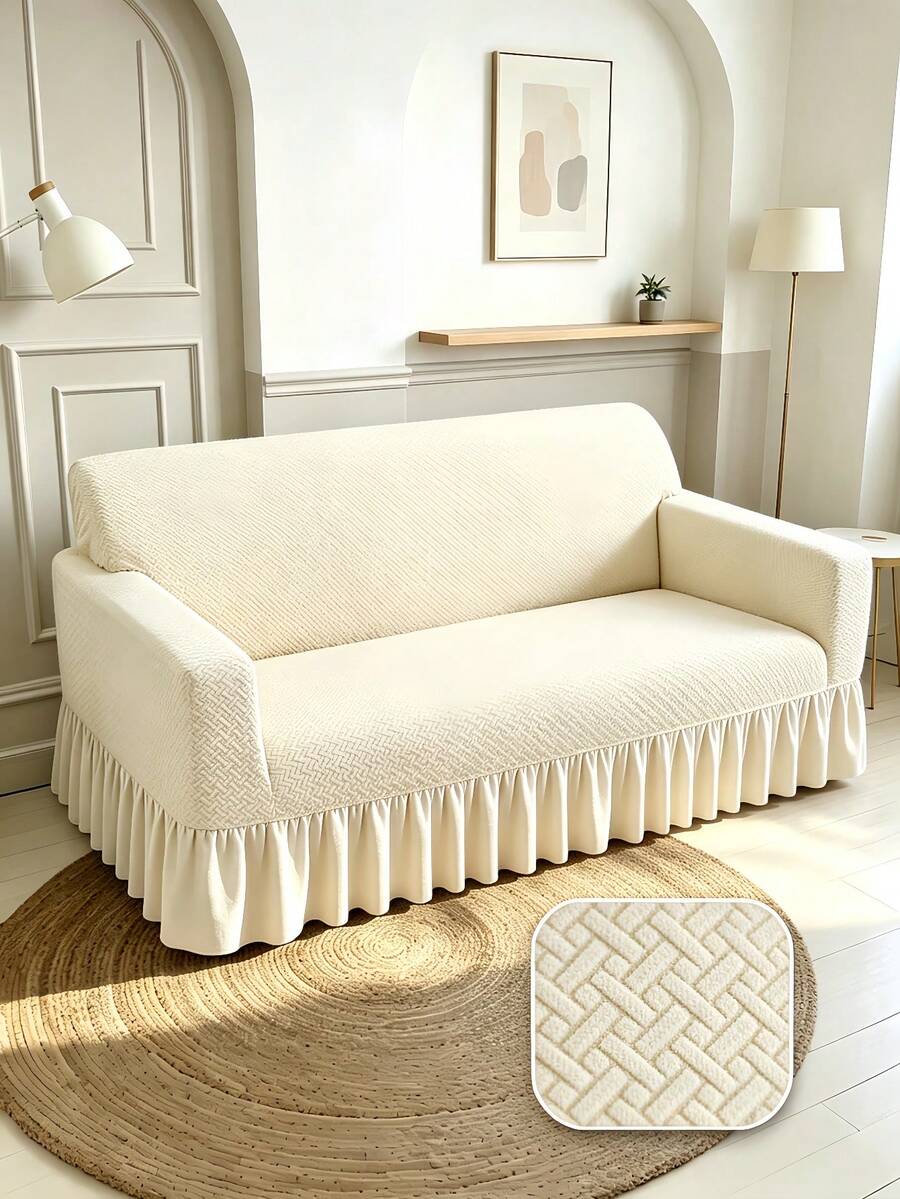 1PC Fleece Fabric Anti-Slip Elastic Decorative Sofa Cover, Jacquard Carved Leaf Design, Pet-Friendly Anti-Dirt Anti-Dust, Suitable For 1/2/3/4 Seater Sofa, All Seasons
