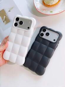 غطاء TPU ناعم مقاوم للصدمات بتصميم كرتوني شبكي ثلاثي الأبعاد وكتل متوافقة مع آيفون 17Pro Max و16Pro و15 و14 و13 بلون سادة مطفي حلوى - وردي - مشاهدة 6