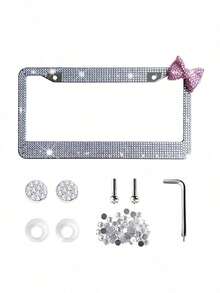 Rhinestone License Plate Frame With Bow – Bling Crystal Car Tag Holder For US Standard Plates, Includes Screws & Caps, Girly Auto Accessory - A - View 17