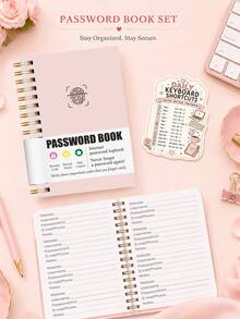 1 Set Password Organizer Book With Keyboard Shortcut Sticker, Track Website Login, Username, Password Hint, Email & Notes, Office Desk Accessories Office Supplies For Work, Home & Halloween Gifts - A6 - View 2