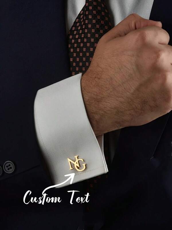 Customized 1 Pair Fashionable Elegant Men's Cufflinks, Personalized Minimalist Casual Letter Gentleman Cufflinks, Stainless Steel Multiple Styles Available 2-Letter Shirt Cufflinks, Handsome Men's Popular Jewelry, Letter & Number Stainless Steel Jewelry For Anniversary, Holiday, Daily, Wedding, Housewarming, Birthday, Everyday Wear