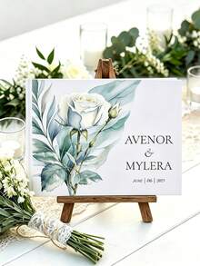 1pc Customized Wedding Guest Book With Name And Date, Linen Hardcover Wedding Guest Book, Wedding Reception Guest Registry, Wedding Keepsake Gift - Multicolor - View 13