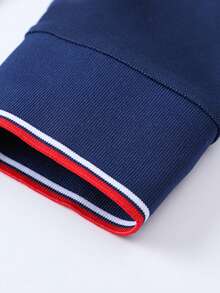 Men's Spring/Autumn Fashion Casual Loose Fit Long Sleeve Polo Shirt With Turn-Down Collar, Suitable For Daily Commute And Travel - Navy Blue - View 9