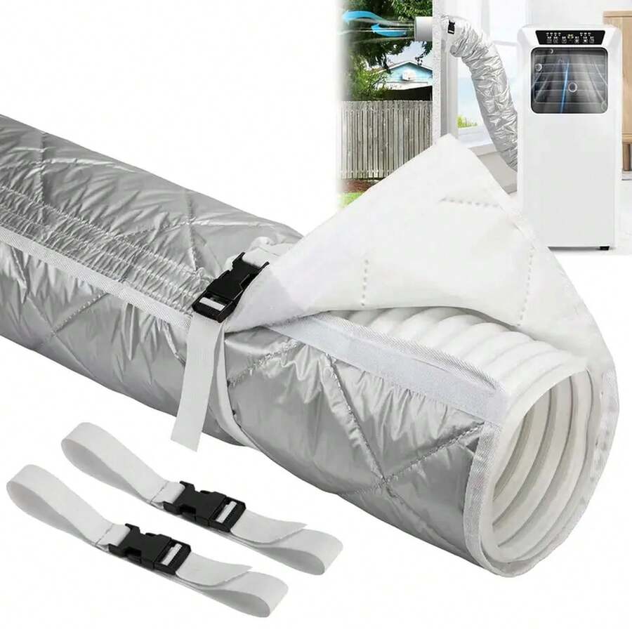 Ac Hose Insulation Cover With 2 Adjustable Buckles Heat-Resistant Exhaust Tube Insulation Protector For Exhaust Duct Vents - Silver - View 1