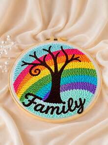 Rainbow Tree Customized Text Embroidery Hoop Art, Handmade Yarn Stitching Craft, Personalized Home Wall Decor, Colorful Room Decoration, Meaningful Gift For Loved Ones, Create Your Own Exclusive Artwork - Multicolor - View 2