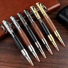 1pc High-Grade Creative Bullet Shaped Bolt Action Tactical Ballpoint Pen Black Ink Rosewood Blackwood Metal Luxury Gun Pen With Rifle Design Clip - Gun Pen - View 2