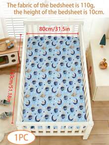 1PC Baby Fitted Crib Sheet, Space Planet Moon Star Rabbit Print Crib Mattress Cover,Cartoon Universe Nursery Bedding For Newborn - Multicolor - View 10