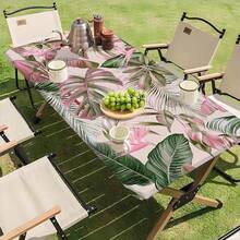 1pc Square Elastic Tablecloth, Vibrant Tropical Malaysian Leaf Plant Pattern, 2D Flat Print, Easy To Install, Elastic Tabletop Protector, Suitable For Holiday Party - A - View 9