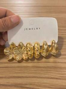 3/9對裝厚金水滴形與圓環耳環套組，女性低過敏厚金耳環，新款時尚耳釘 - 金色 - 查看 12