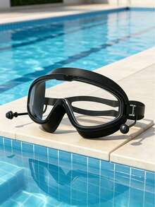 Large Frame Waterproof Anti-Fog Swimming Goggles, Adult Size, With Integrated Earplugs, Comfortable Design, Unisex, Transparent Wide Field Of View, Leak-Proof Seal, UV Protection, Durable Construction, Suitable For Pool Training And Water Sports - Multicolor - View 3