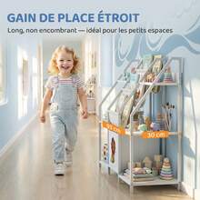 Kinderboekenkast met 3 planken, boekenkast voor kinderen met stoffen lade, 93 x 30 x 76 cm, wit - A - Bekijken 9