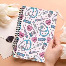 Cute Medical Theme, Nurse And Doctor Pattern, Spiral Notebook, A5 Size 14.5X21Cm, Pink And Blue Stethoscope Design, 30 Sheets (60 Pages) Clinical Study Journal, Perfect Gift For Nursing Students And Healthcare Workers - Rectangle - View 4